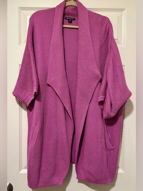 Roaman's Orchid Pink Ribbed Open-Front Cardigan